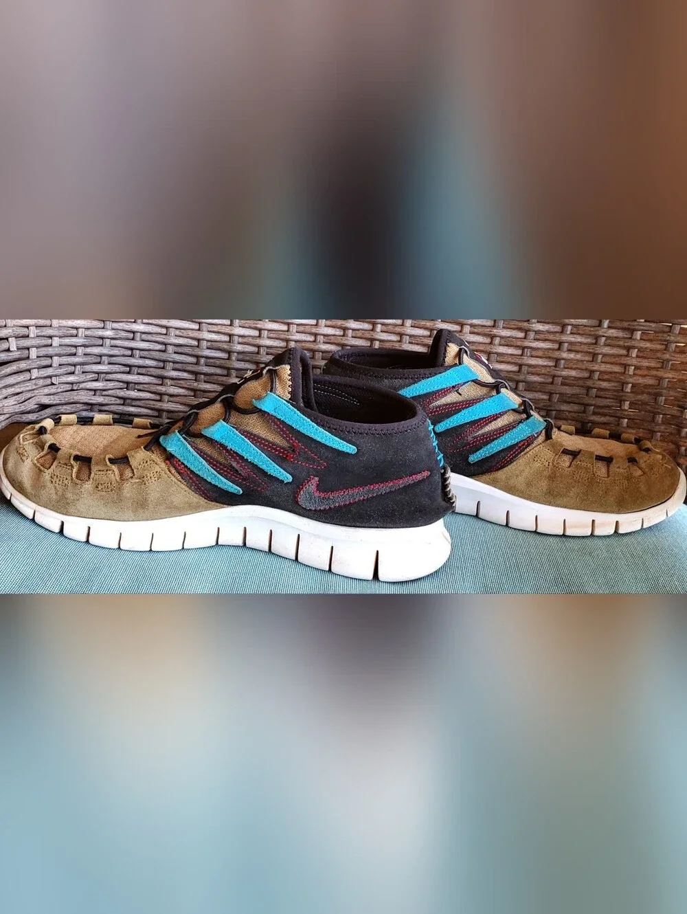 Nike N7 Men's Tan Suede Sneakers with Teal and Navy Accents Size 10